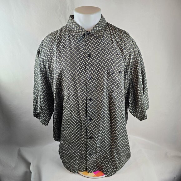 Firethorn Shirt Mens 2XL Black Silk Geometric Button Up Lightweight Vintage Club - Picture 1 of 10